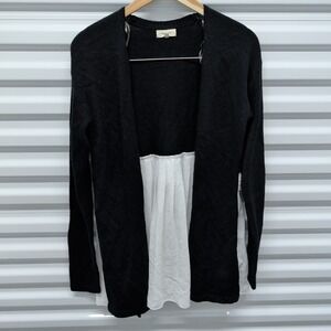Crescent Cardigan Size M Womens Black White Mixed‎ Media Pleated Eyelet CT3071